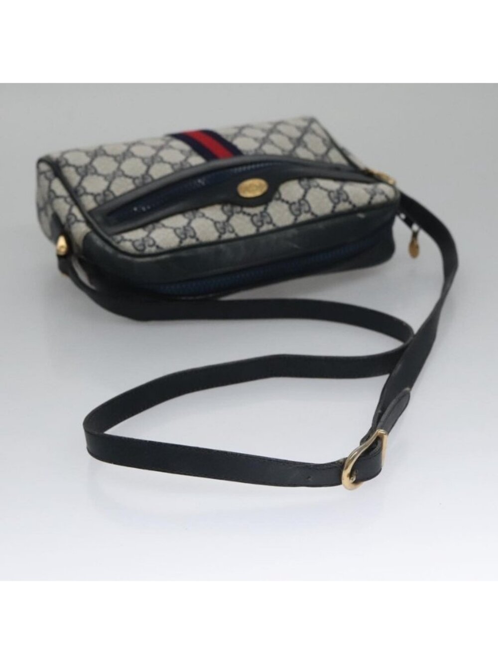Authentic GUCCI GG Supreme Sherry Line Shoulder Bag PVC Leather Navy Red - Picture 14 of 16